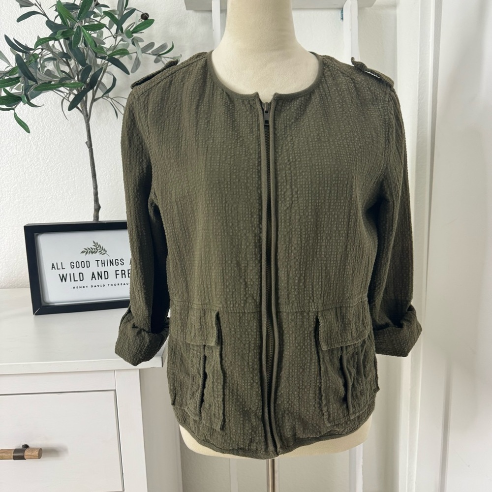 Sanctuary Lightweight Full Zip Military Seersucker Women’s Green Size Medium